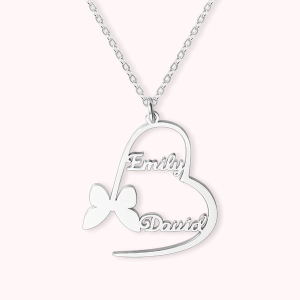 Heart Shaped Couples Name Necklace