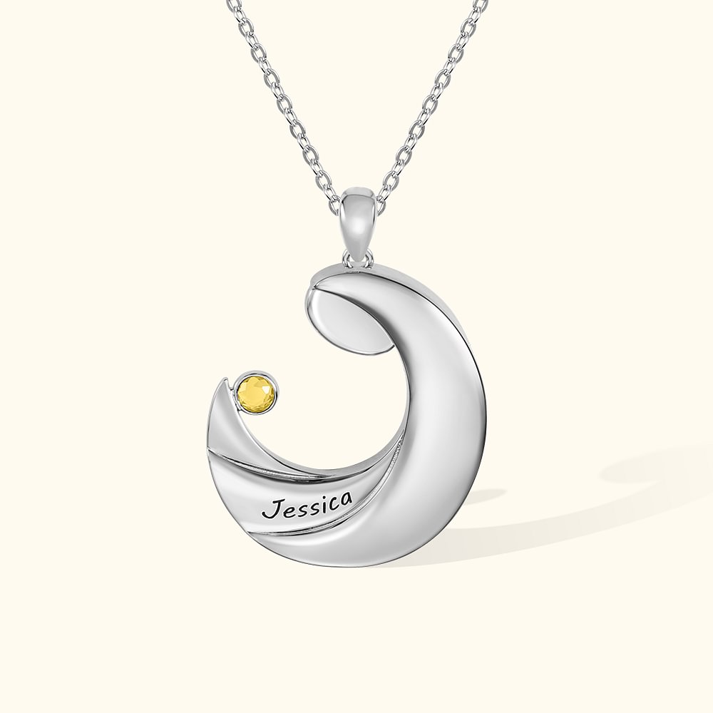 Collana Luna Personalizzata con Nome e Pietra per Neomamma - Callie