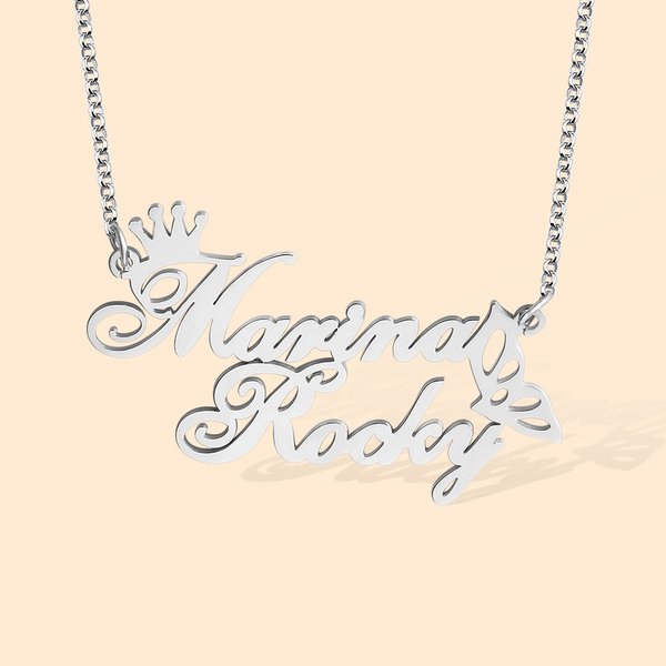Personalised Double Names Necklace with Crown