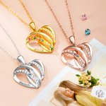 Custom Family Heart Shaped Birthstone Name Necklace for Mom Grandmother Gift