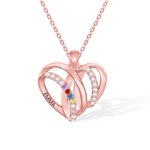 Custom Family Heart Shaped Birthstone Name Necklace for Mom Grandmother Gift