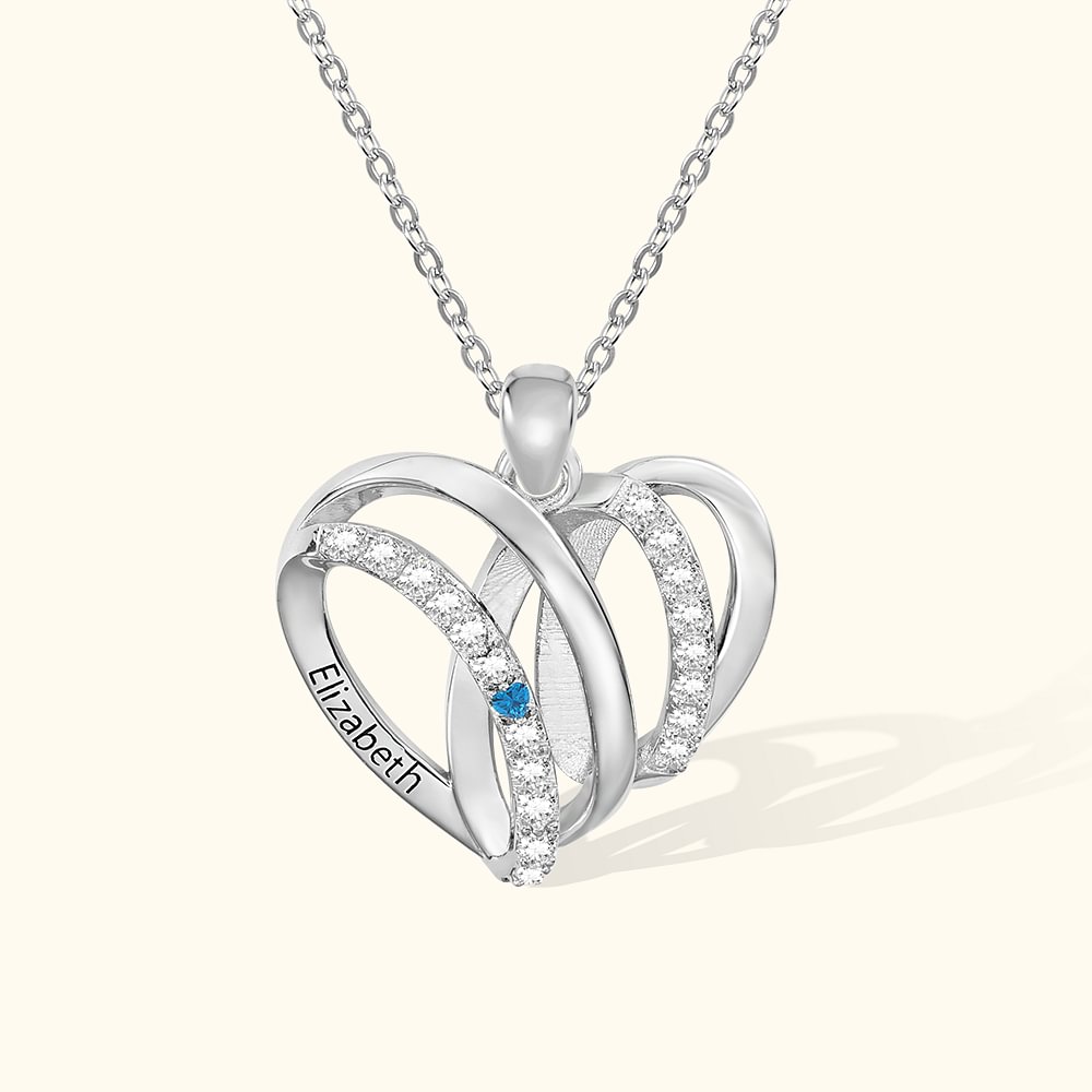 Collier en Coeur avec Prénom et Pierre de Naissance Personnalisés Collier d'Anniversaire de Famille pour Maman Grand-mère