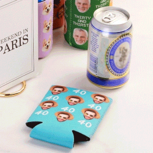 Personalised 12oz Portrait Can Cooler Sleeve with Age and Text Party Favors Birthday Gift for Friends