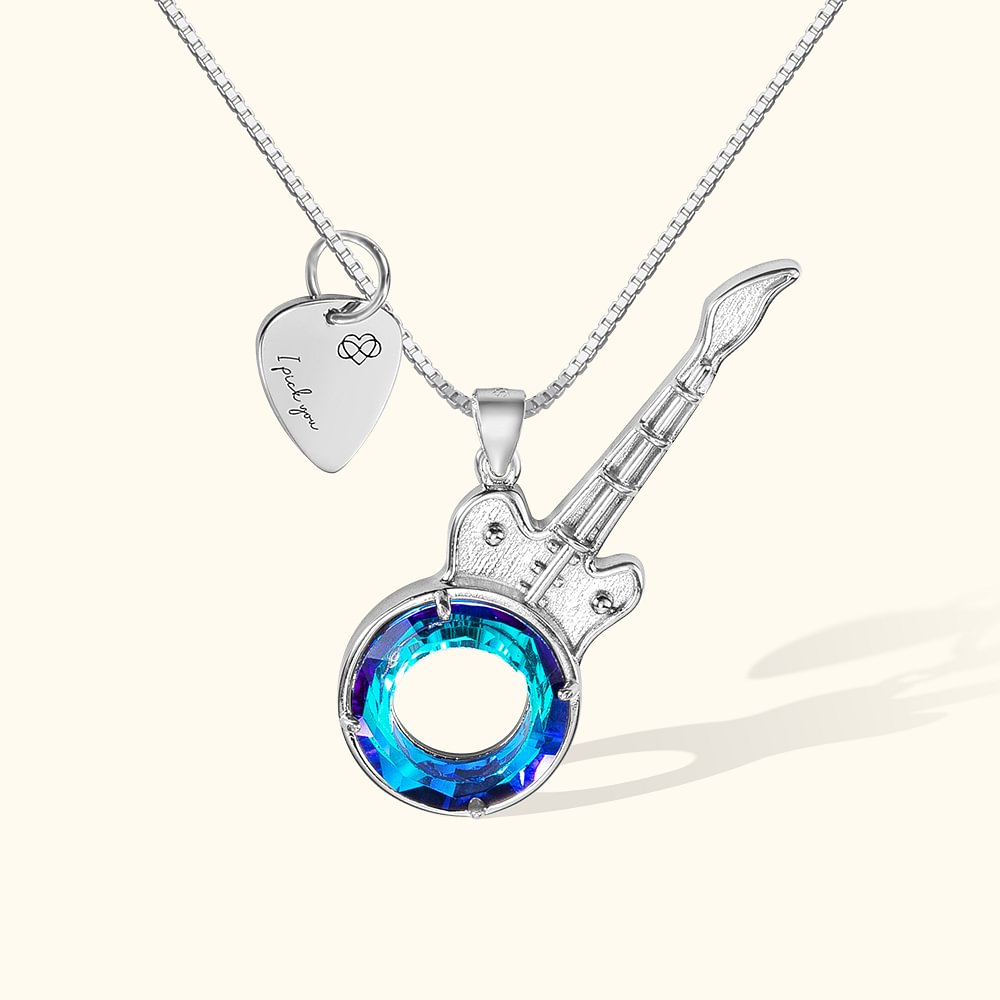 Collier à Personnaliser avec Gravure Pendentif en Cristal Breloque Guitare Cadeau Anniversaire pour Musicien