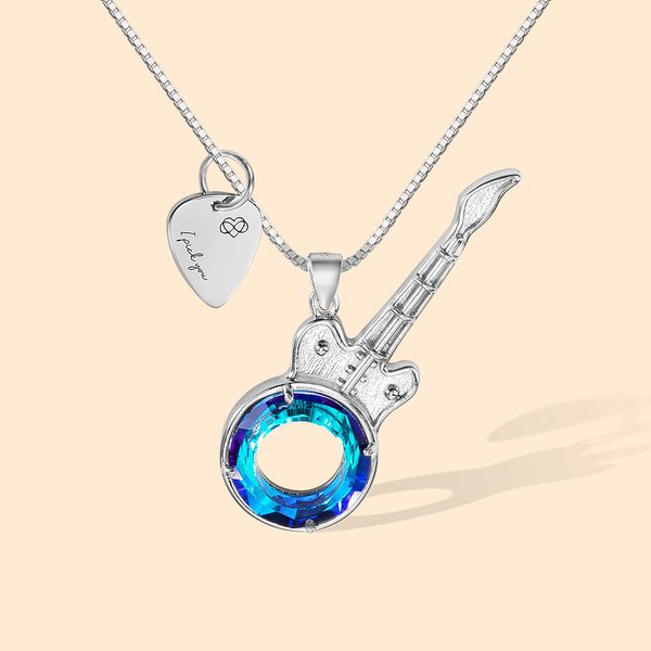 Collier à Personnaliser avec Gravure Pendentif en Cristal Breloque Guitare Cadeau Anniversaire pour Musicien