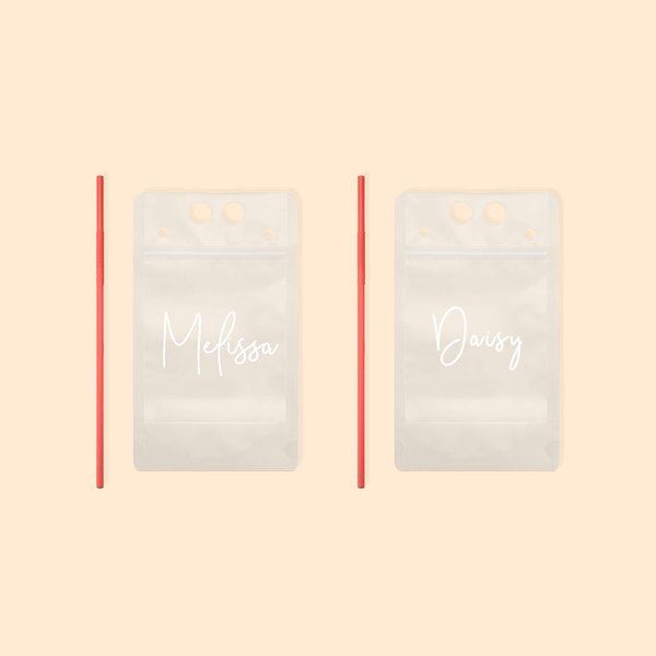 Pochettes à boisson personnalisées 5pcs avec nom et paille pour la fête