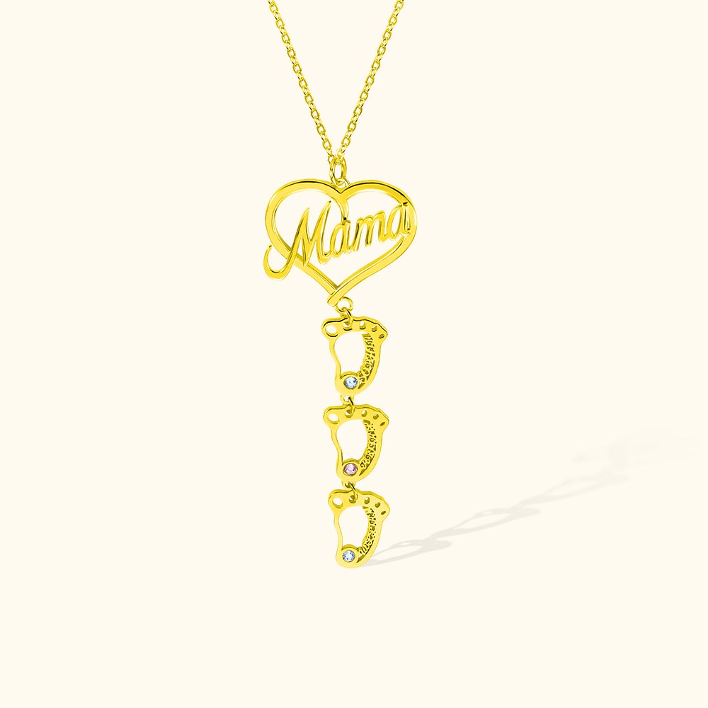 Personalizzato 1-8 Piedi di bambino Charms Mamma Cuore Birthstone Collana per i regali della festa della mamma