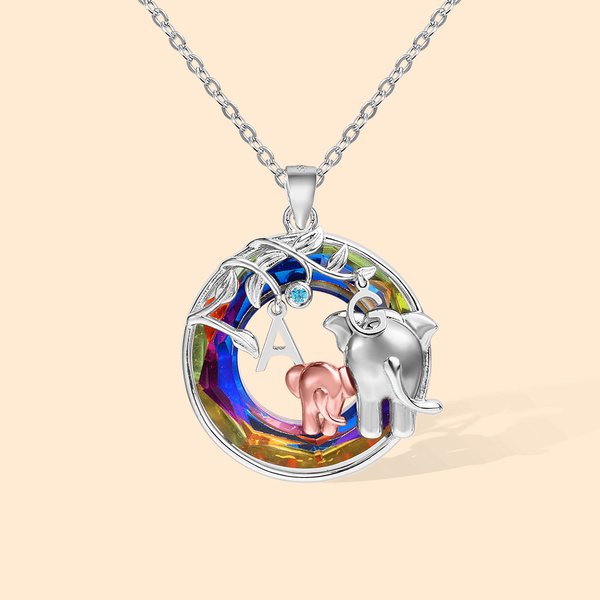 Personalisierte Sterling Silber Mutter und Kind Elefanten Halskette mit Kristallen verziert