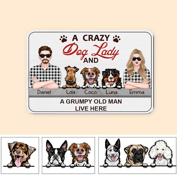 Paillasson en Caoutchouc Image Personnalisée avec Noms et 1-3 Chiens Décoration de Maison Cadeau d'Emménagement pour Ceux Qui Aiment les Animaux