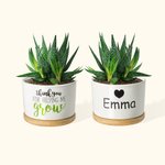 Personalized Ceramic Flower Pot with Bamboo Tray