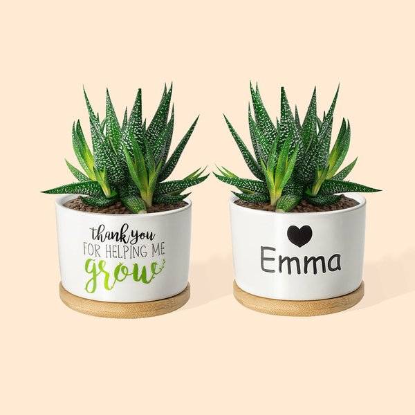 Personalised Ceramic Flower Pot with Bamboo Tray