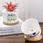 Personalized Ceramic Flower Pot with Bamboo Tray