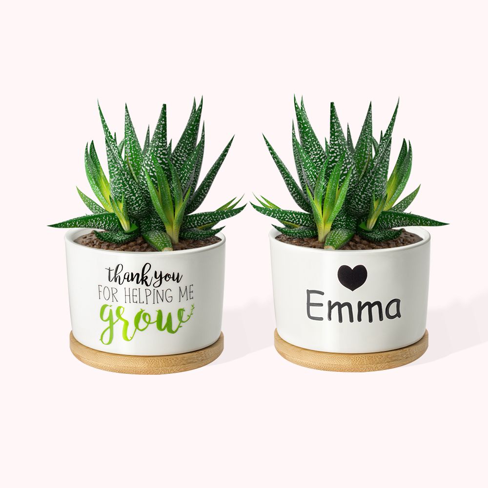 Pot de fleurs en céramique personnalisé avec plateau en bambou