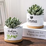 Personalized Ceramic Flower Pot with Bamboo Tray