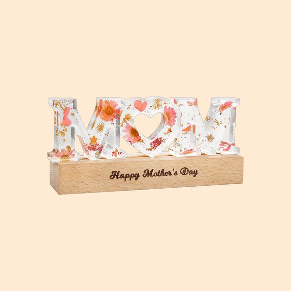 Veilleuse personnalisée MOM ou MUM avec fleurs Décoration intérieure Cadeau d'anniversaire Cadeau de fête des mères pour Mère Épouse Petite amie