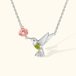 Personalized Hummingbird with Birth Flower and Birthstone Necklace for Mother's Day Jewelry Gifts