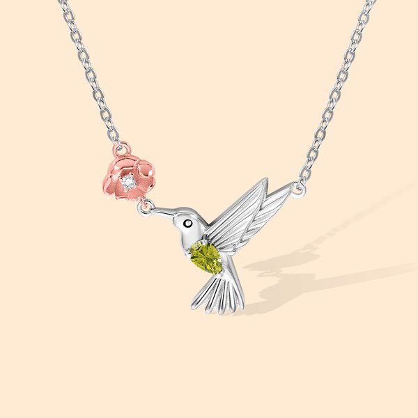 Hummingbird Birth Flower Birthstone Necklace