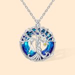 Custom Family Tree of Life with Initials Circle Embellished with Crystal Necklace for Women