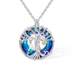 Custom Family Tree of Life with Initials Circle Embellished with Crystal Necklace for Women