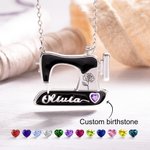 Personalisierte Geburtsstein und Geburt Blume Nähmaschine Halskette Geschenk für Mutter