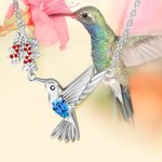 Personalized Hummingbird with Birth Flower and Birthstone Necklace for Mother's Day Jewelry Gifts
