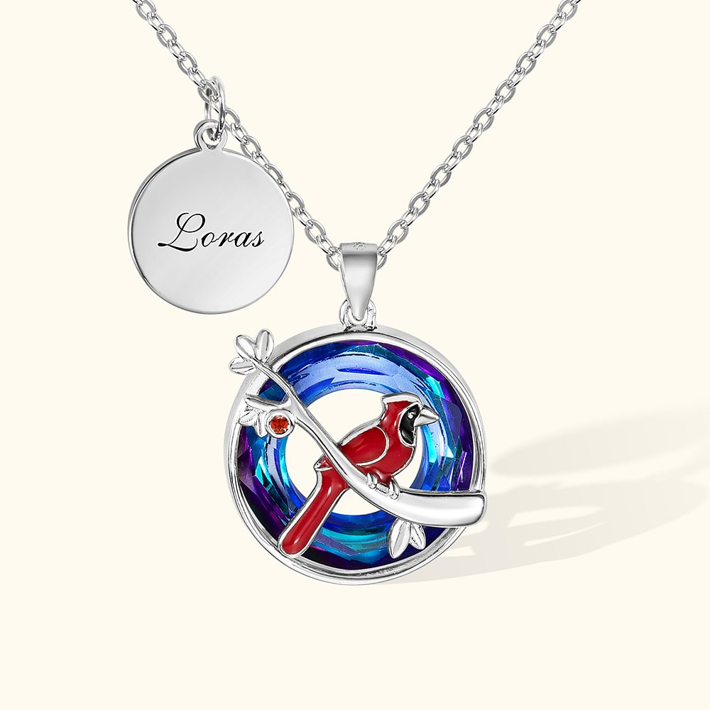Collier Personnalisé avec Pierre de Naissance et Nom Collier d'Oiseau Rouge Commémoratif Orné de Cristal Cadeau d'Anniversaire pour Femmes