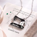 Personalisierte Geburtsstein und Geburt Blume Nähmaschine Halskette Geschenk für Mutter