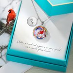Personalisierte Kardinal verschönert mit Kristallen Halskette mit eingraviertem Text Disc und Birthstone Memorial Sympathie Geschenk für Familie