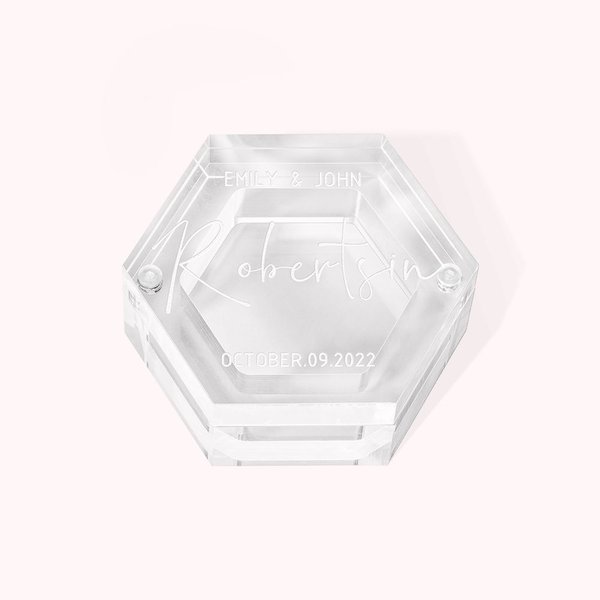 Hexagonal Acrylic Engraved Ring Box