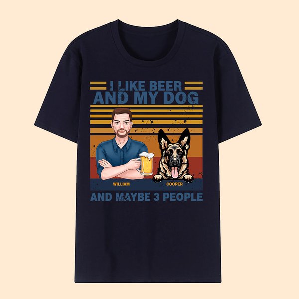 Camiseta personalizada de algodón unisex Me gusta la cerveza y mi perro con nombres
