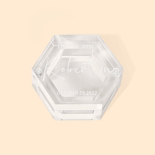 Personalized Hexagonal Acrylic Engraved Ring Box for Wedding Ceremony Proposal