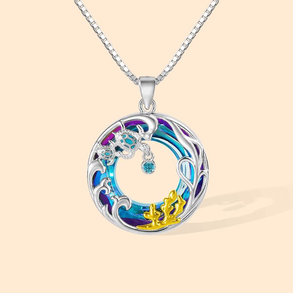 Collier à Personnaliser avec Pierre de Naissance Pendentif Tortue en Argent Sterling et Cristal Cadeau pour Femme
