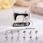 Personalisierte Geburtsstein und Geburt Blume Nähmaschine Halskette Geschenk für Mutter