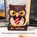 Portaocchiali in legno personalizzato con gufo per scrivania