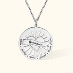 Gepersonaliseerde Midden Hart Vorm Zon Stralen Cirkel Hanger Sterling Zilver Ketting