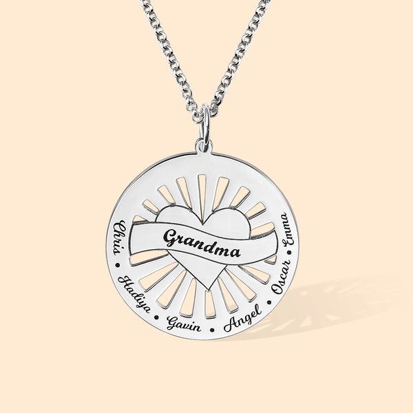 Personalizado Medio Corazón Forma Rayos de Sol Círculo Colgante Collar de Plata de Ley