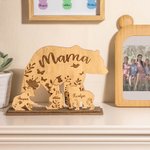 Set de 4 Mamá Osa Personalizada con Cachorros Decoración de Escritorio de Madera para Mamá