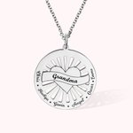 Personalized Middle Heart Shape Sun Rays Circle  Pendant Sterling Silver Necklace
