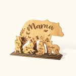 Set de 4 Mamá Osa Personalizada con Cachorros Decoración de Escritorio de Madera para Mamá
