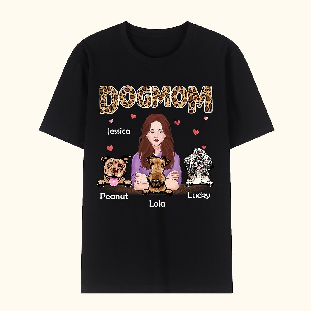 T-Shirt en Coton Personnalisé avec Image Femme et Chien Vêtement Thème DOG MOM Cadeau pour Amoureux de Chien