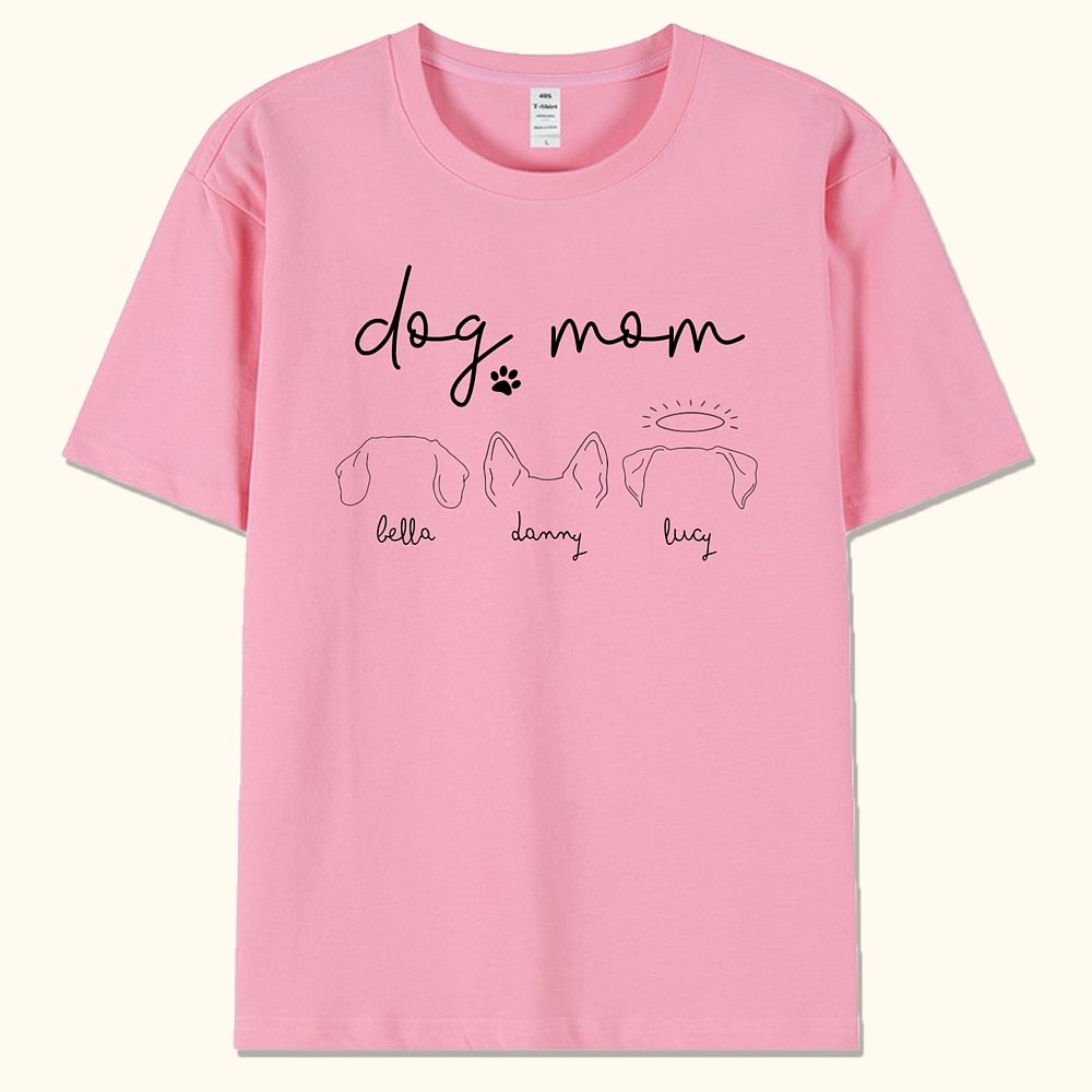T-Shirt Personnalisé avec Motif Contour Oreilles de Chien Titre Dog Mom Cadeau pour Amoureux des Chiens