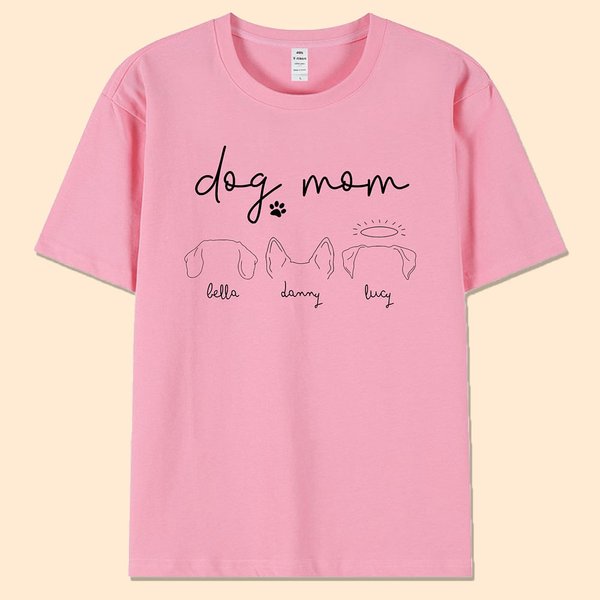 T-Shirt Personnalisé avec Motif Contour Oreilles de Chien Titre Dog Mom Cadeau pour Amoureux des Chiens