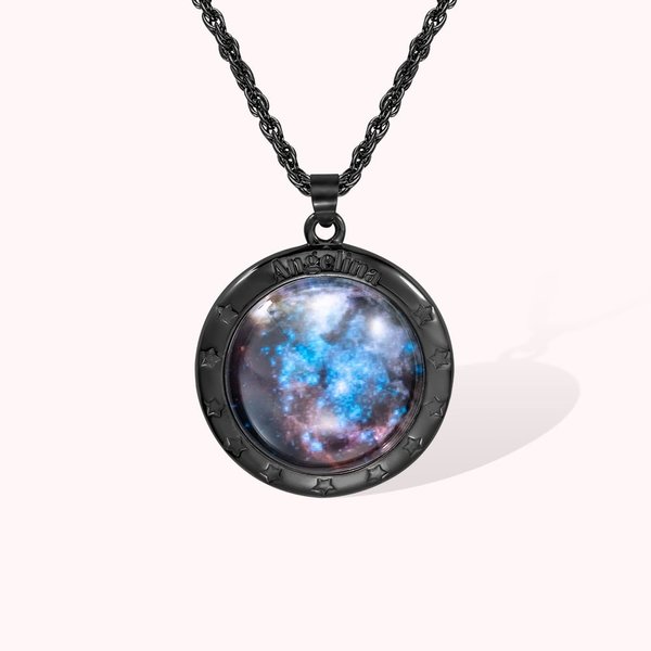 Collier Nom Gravé Personnalisé avec Phase de la Lune ou Carte du Ciel Cadeau Anniversaire
