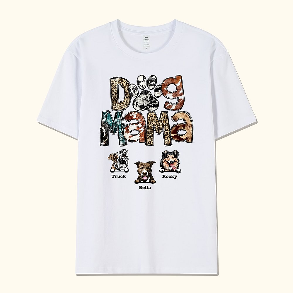 T-shirt en coton personnalisé "Maman du chien" avec les noms de 100 races de chiens