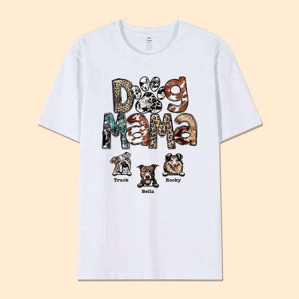 Camiseta de algodón personalizada Mamá de perro con nombres de 100 razas de perro