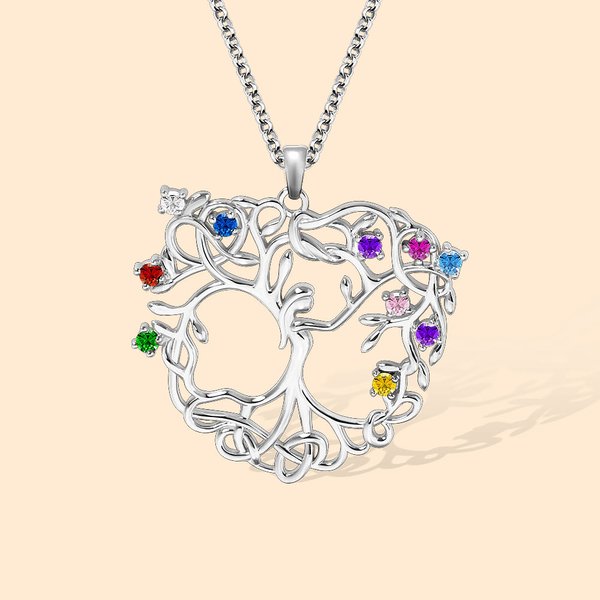 Personalized Family Tree of Life Necklace with Birthstones Gift for Mother