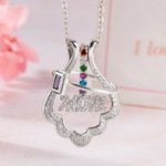 Collier Porte-Bague Personnalisé avec 1-6 Pierres de Naissance Cadeau Fête Anniversaire pour Maman Femme