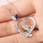 Personalized Heart Shape Mom Hold Child Two Birthstone Necklace with Engraved Text Mother's Day Gift for Her
