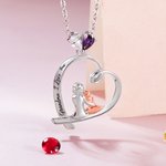 Personalized Heart Shape Mom Hold Child Two Birthstone Necklace with Engraved Text Mother's Day Gift for Her