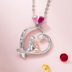 Personalized Heart Shape Mom Hold Child Two Birthstone Necklace with Engraved Text Mother's Day Gift for Her